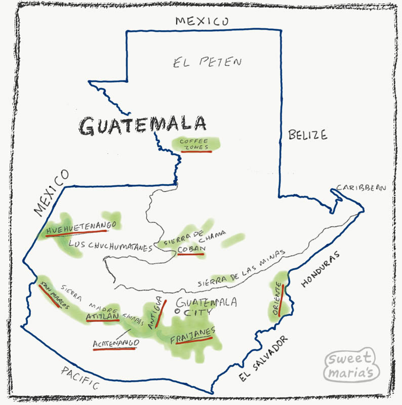 Guatemala coffee production map - Sweet Maria's coffee
