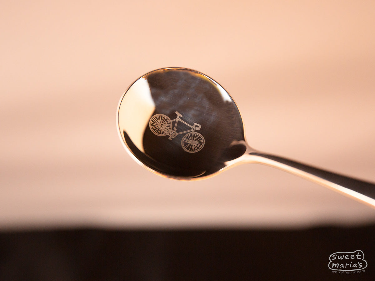 Sweet Maria's Ten Speed Cupping Spoon Logo Closeup