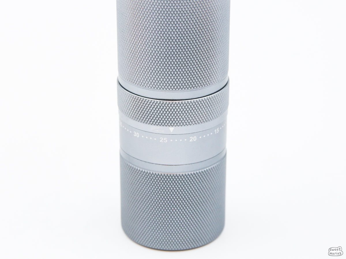 The Easy Adjust Hand Grinder can be adjusted with an external ring.