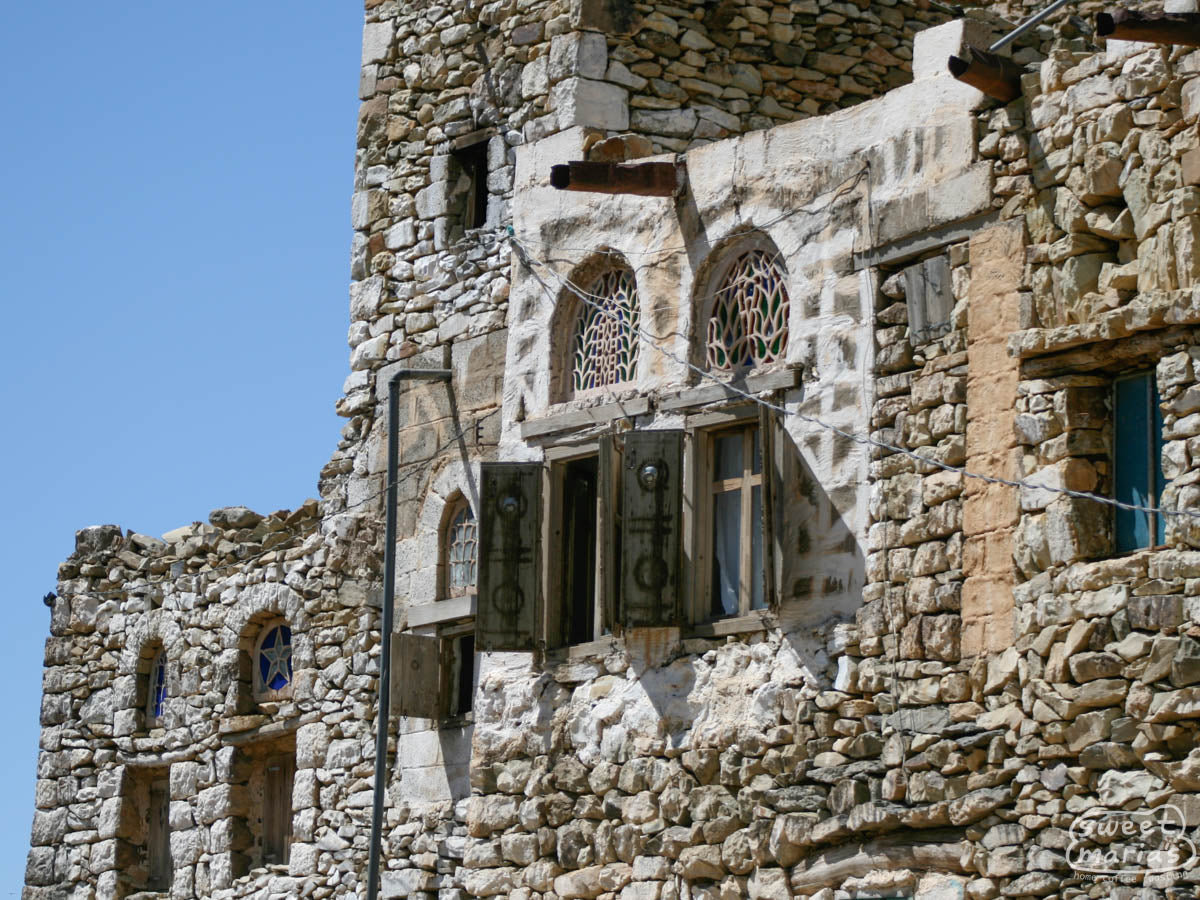 Detail of the textured stone walls that comprise many of the mountainside cities of Yemen where coffee is grown. Harazi