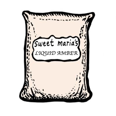 Three cartoon bags of our custom, Liquid Amber blend of green coffees.