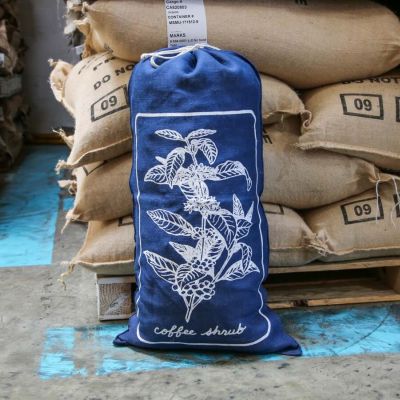 Coffee Shrub Blue Jute Drawstring Bag - 50 lb