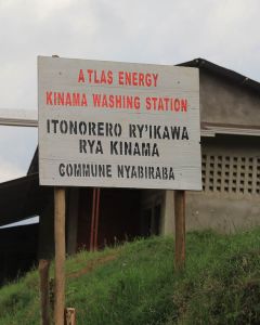 The stenciled sign for Kinama Washing Station in Commune Nyabiraba.