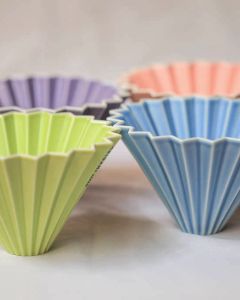 The Origami Ceramic Coffee Dripper, Size Medium, can use Hario V60 or Kalita Wave type filters