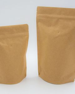 The stand up pouch bags have a zipper and valve and come in two sizes - 1/2lb and 1lb.