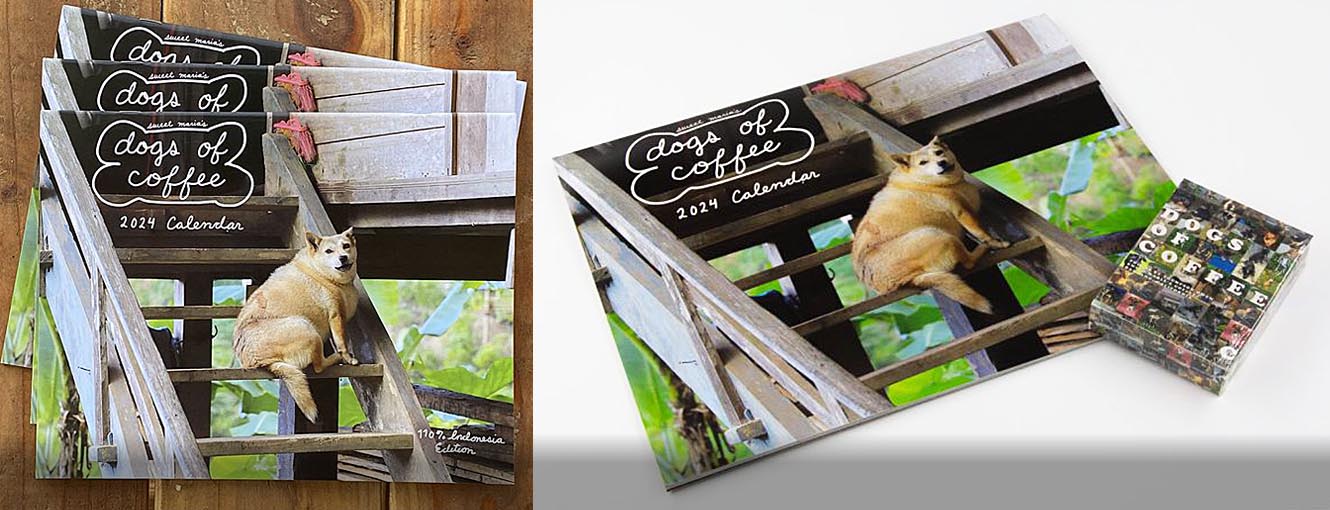The  2024 Sweet Maria's Dogs of Coffee Calendar now comes with Dogs of Coffee Playing cards. Proceeds go to our favorite charities