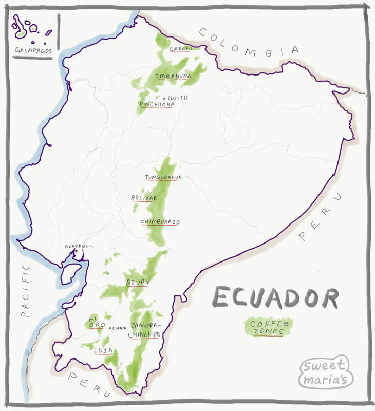Ecuador coffee production map - Sweet Maria's coffee