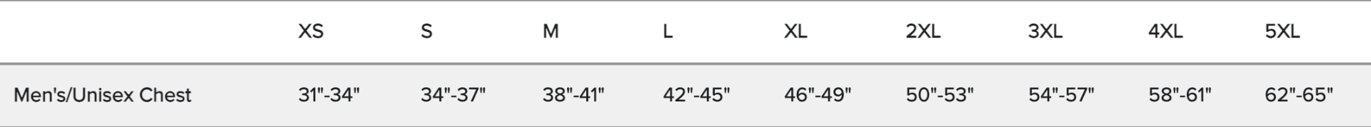 Bella Canvas Sizing Chart