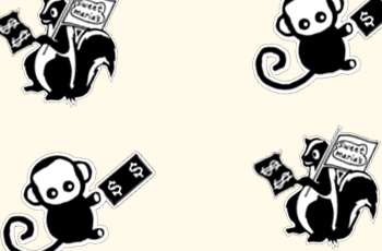 Skunks and monkeys holding dollar bills